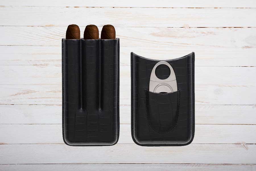 Myon Paris Zigarren-Etui 3er mit Cutter, schwarz