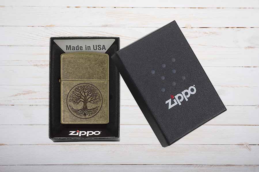 Zippo Tree of Life Antique Brass Lighter, Benzinfeuerzeug